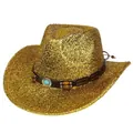 Chapeau de cowboy doré à paillettes avec bande de turquoise et mentonnière réglable - Style Régulier / Or