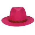 Rosaroter Fedora Hut mit braunem Flechtband im klassischen Western-Cowboy-Stil - M (56-58cm) / 176 Braided Band Style / Rose Red
