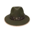 Cappello fedora vintage verde scuro con fascia in pelle e borchia a testa di toro - M (56-58cm) / Stile Concho Ferro di Cavallo (2HAT083) / Verde Militare