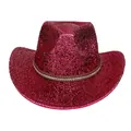 Vue détaillée du chapeau de cowboy à paillettes rouges avec bande en cuir et strass - Sommet en Coeur / Rose rouge
