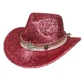 Dettaglio cappello da cowboy con paillettes rosse con stella turchese e fasce decorative - Rosa Rosso
