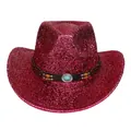 Détail d'un chapeau de cowboy à paillettes magenta avec perles et pierre de turquoise - M / Rose rouge
