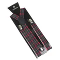 2.5cm wide plaid suspenders for adults with metal clips and heat transfer design - Red Black Green Tartan (06)