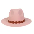 Rosafarbener Western-Cowboyhut mit breiter Krempe und braunem Lederband-Detail - M (56-58cm) / 176 Braided Band Style / K Pink