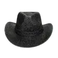 Glossy black western cowboy hat with a shimmering finish and decorative braided band - Pinch Front / Black