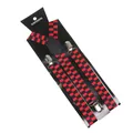 Classic red and black checkerboard suspenders with three silver metal clips for adults - Red And Black Checkerboard (07)