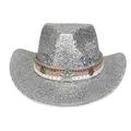 Chapeau de cowboy western argenté étincelant avec bande étoile turquoise pour fêtes - Dessus concave / Argent