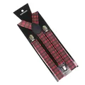 Classic red and black plaid suspenders with silver metal clips for men and women - Red And Black Plaid Pattern (08)