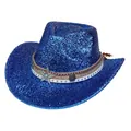 Cappello da cowboy blu glitterato con borchie a stella d'argento e nastro decorativo - Blu Zaffiro