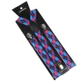Adult argyle suspenders in blue and purple with silver metal clips and leather cross - Blue Purple Red Argyle (09)