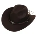 Détail du chapeau en laine pour enfant avec emblème de crâne de taureau sur bande cuir - Style Bande à Rivets Tête de Taureau (171-A Café)