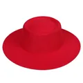 Cappello boater in feltro di lana rossa con tesa larga piatta e corona cilindrica - M (56-58cm) / Rosso Acceso