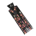 Classic floral pattern suspenders with silver metal clips and black leather joiner - Red And Yellow Floral Pattern (12)