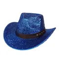 Detalle de sombrero vaquero azul con purpurina, banda de cuero sintético y remaches - M (56-58cm) / Azul Zafiro