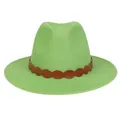 Hellgrüner Fedora Wollhut mit breiter Krempe und einem braun geflochtenen Lederband - M (56-58cm) / 176 Braided Band Style / Obstgrün