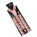 Pink floral suspenders with strawberry pattern and silver metal clips on card - Pink Strawberry Floral Pattern (13)