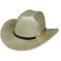 Close-up of champagne metallic weave texture with golden leaf chain on party cowboy hat - M (56-58cm) / Champagne (Flat Top Style)
