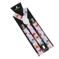 Pink elastic suspenders with colorful butterfly prints and silver metal clips - Colorful Butterfly Pattern (16)