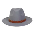 Grauer Vintage-Western-Cowboyhut mit braunem geflochtenem Lederband und breiter Krempe - M (56-58cm) / 176 Braided Band Style / Hellgrau