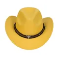 Bright yellow kids wool cowboy hat featuring a vintage bull skull and studded leather band - 54cm / Yellow