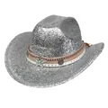 Cappello da cowboy con paillettes argento con stella e borchie per feste - Corona Dritta Argento