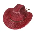 Chapeau de cowboy rouge à paillettes avec bandeau strass et mentonnière à perles - Flat Top Watermelon Red