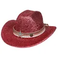 Cappello da cowboy rosso con paillettes e fascia decorativa a stella per feste - Parte Superiore Piatta Rosso Anguria