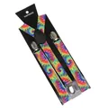 Adjustable rainbow tie-dye suspenders with three silver metal clips for men and women - Colorful Tie-Dye Pattern (24)