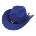Detail view of Klein blue felt cowboy hat with bull head silver emblem and braided band - 171h Royal Blue / M (56-58cm)