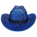 Chapeau de cowboy bleu pailleté avec ruban noir décoratif pour fêtes et danses - M (56-58cm) / Couronne Plate / Bleu royal