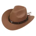 Detail of kids brown felt cowboy hat with silver bull head emblem and metal rivets - 171k Khaki / M (56-58cm)