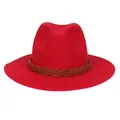 Klassischer roter Filzhut mit braunem geflochtenem Lederband und breiter Krempe - M (56-58cm) / 176 Braided Band Style / Rot