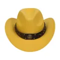 Detail of yellow felt cowboy hat featuring a leather band with horseshoe metal badges - M (56-58cm) / Horshoe Badge Rivet Belt Style / Yellow