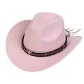 Detail of pink felt cowboy hat featuring brown leather band and silver bull skull charm - 171o Pink / M (56-58cm)