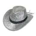 Chapeau de cowboy argenté scintillant avec bande tressée noire pour fêtes et festivals - M / Argent