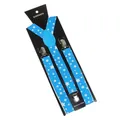 Light blue Y-back suspenders with white star pattern and silver metal clips - Blue Star Pattern (30)