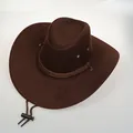 Classic dark brown suede cowboy hat with wide brim and adjustable chin strap - M(56-58cm) / Dark Coffee