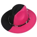 Sombrero fedora bicolor negro y rosa con cinturón decorativo de estrellas tipo western - Estilo de Decoración de Estrella de Metal / Negro/Rojo rosa