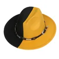 Chapeau fedora bicolore noir et jaune moutarde avec ruban orné d'étoiles argentées - M (56-58cm) / Style Décor Étoile en Métal / Noir Jaune