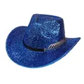 Sparkly blue cowboy hat with black leather band and silver leaf detail for parties - M (56-58cm) / Sapphire Blue