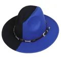 Chapeau fedora bicolore noir et bleu de style britannique avec boucle vintage et cuir - M (56-58cm) / Style Décor Étoile en Métal / Bleu Noir