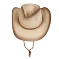 Cappello da cowboy in paglia marrone sfumato con sottogola regolabile e dettagli intrecciati - M(56-58cm) / Marrone Sfumato