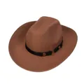 Brown western felt cowboy hat with curved brim and decorative black studded leather band - M (56-58cm) / Gold Square Buckle Style / Camel