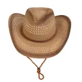 Cappello da cowboy in paglia marrone sfumato con testa di toro e laccio antivento - M(56-58cm) / Sfumato Marrone Chiaro