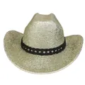 Chapeau de cowboy doré brillant avec bande tressée noire pour les soirées festives - M (56-58cm) / Couronne Plate / Bleu foncé