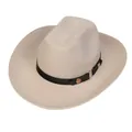 Classic cream felt western cowboy hat with black leather band and gold metal hardware - M (56-58cm) / Gold Square Buckle Style / Beige