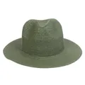 Army green straw Panama hat with wide brim and woven texture for sun protection - M (56-58cm) / Army Green