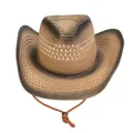 Brown gradient western cowboy straw hat with bull head accessory and chin strap - M(56-58cm) / Gray to Tea Gradient