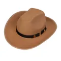 Classic khaki western cowboy felt hat featuring a black leather band and metal buckle - M (56-58cm) / Gold Square Buckle Style / Khaki