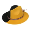 Two-tone yellow and black wool felt fedora with studded band and bohemian bead detail - M (56-58cm) / Black and Yellow